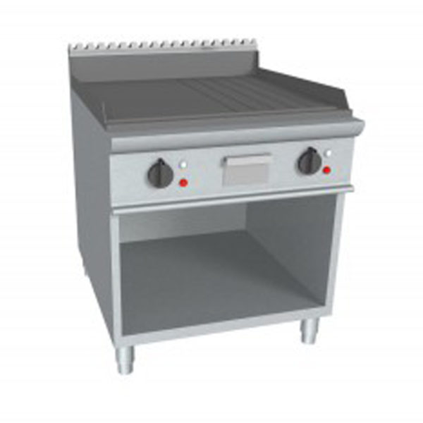 fry top elettrico 800 mm piano mezzo liscio rigato vano a giorno