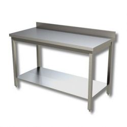 tavolo inox con ripiano di fondo e alzatina
