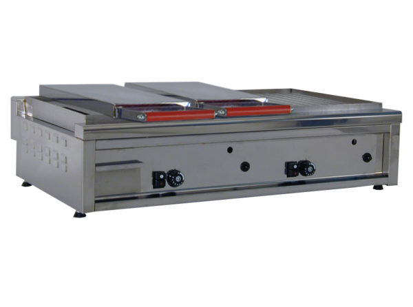 piastra a gas 90 con 2 calotte con piano rigato