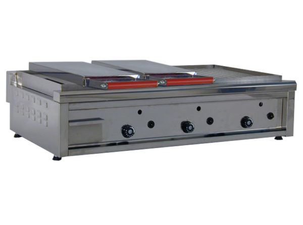 piastra a gas high power 90 con 2 calotte e piano rigato