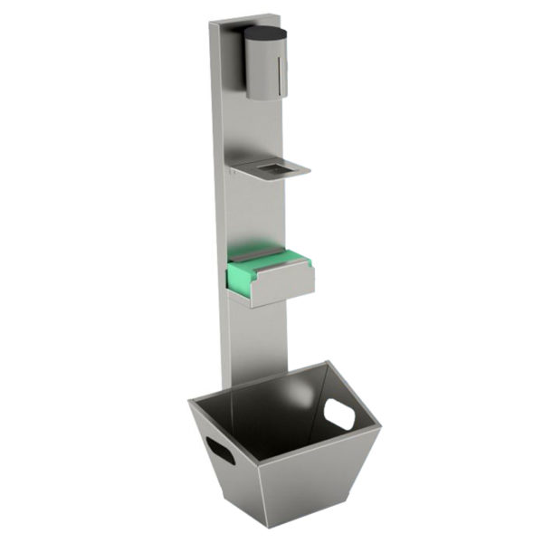 Piantana Totem, cestino, alloggio per dispenser sapone e per dispenser guanti