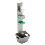 Piantana Totem con cestino, porta flacone, alloggio per dispenser mascherine e per dispenser guanti